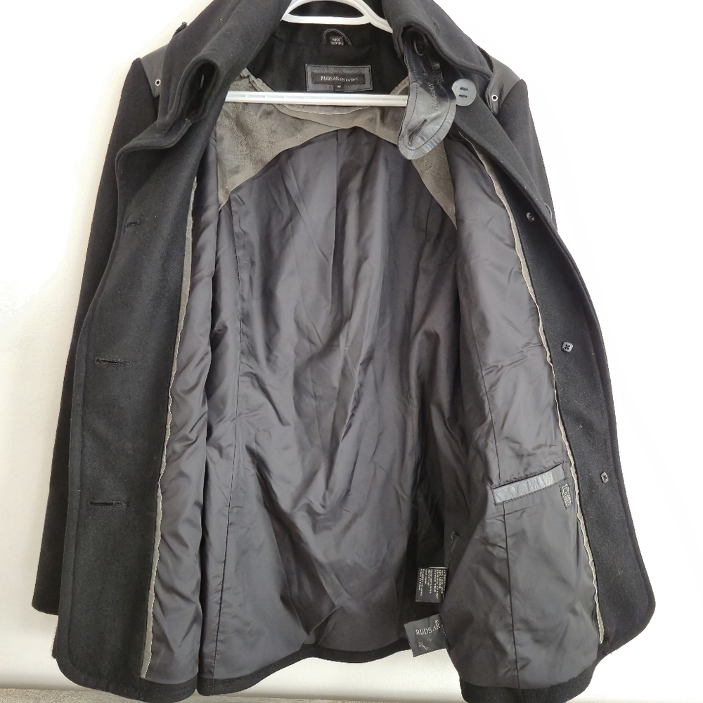 Rudsak Black Wool Coat/ peacoat/ jacket with Leeather Trim , Women Size M - Picture 7 of 16